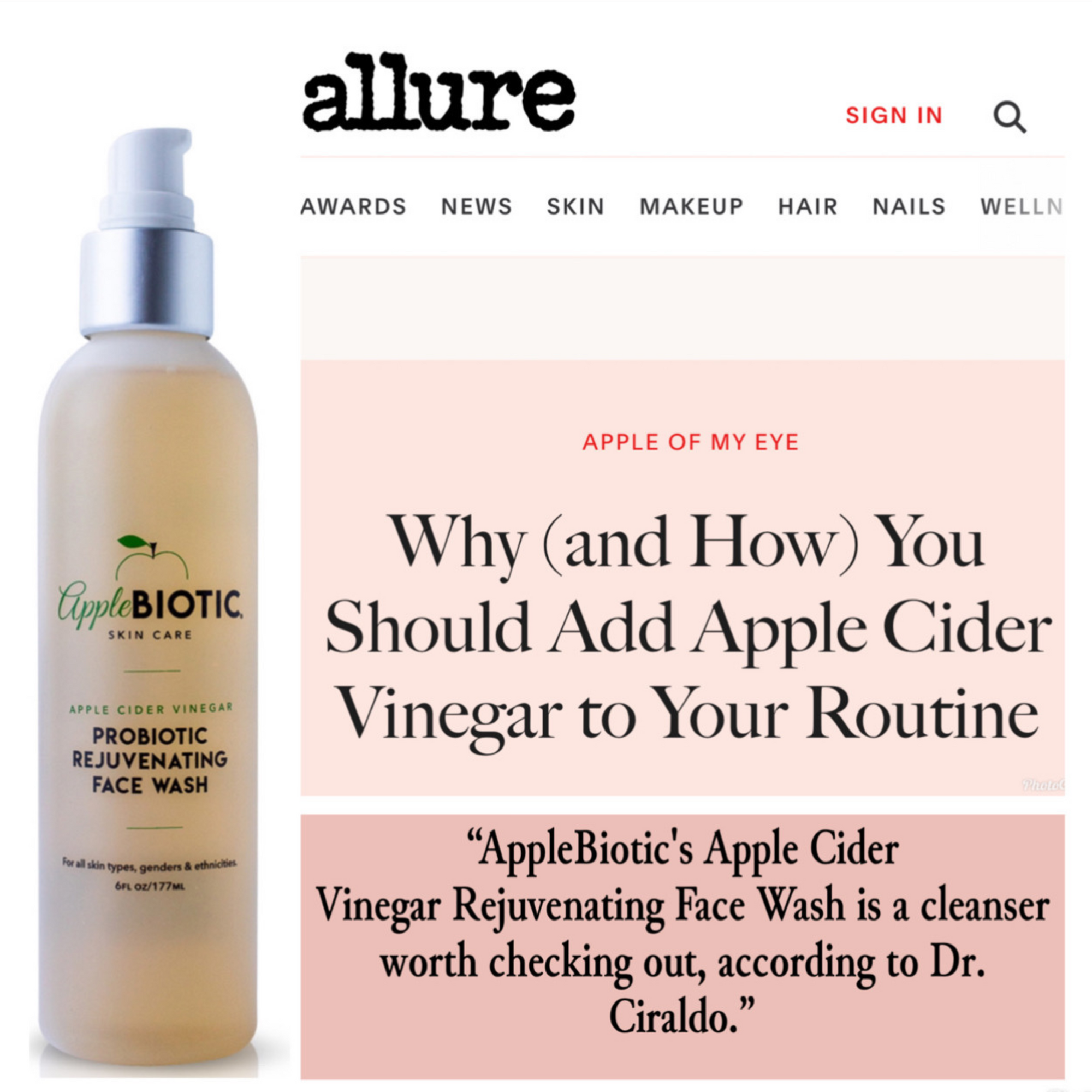 Our ACV Face Wash was featured on Allure.com!